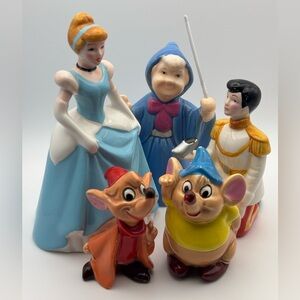 VTG Disney Cinderella, Prince Charming, Godmother, Gus, & Jaq Ceramic Figurines